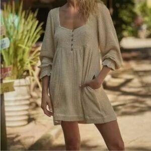 Free People Go-To Mini Endless Summer Beige Babydoll Dress XS